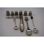 Two silver thimbles, by Charles Horner; together with four other examples; a silver and mother of