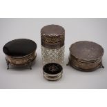 A tortoiseshell lidded silver jewel casket, marks indistinct; together with a similar pill box;