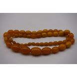 A string of graduated pale butterscotch amber beads, 67cm, 53g.