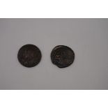 Coins: a Scottish Charles II copper bawbee or sixpence; together with an Islamic hammered copper