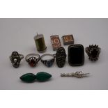 A small collection of silver and other jewellery, to include marcasite rings and charms etc. (11)
