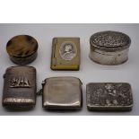 A Victorian silver vesta case, London 1881, having elephant applique; together with a similar
