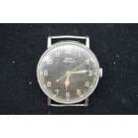 A vintage Eska 'Präzision' military style stainless steel manual wind wristwatch, 35mm, no strap.