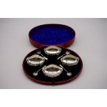 A cased set of four Victorian silver oval salts, by Walker & Hall, London 1896, 201g.