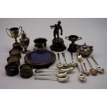 A quantity of silver and other metal items, to include spoons; napkin rings; and a circular