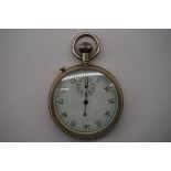 A WWII Royal Navy pattern IV nickel plated split seconds stem wind stop watch, 50mm, probably