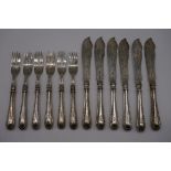 A set of six Victorian silver bead pattern fish knives and forks, by John Gilbert & Co, Birmingham