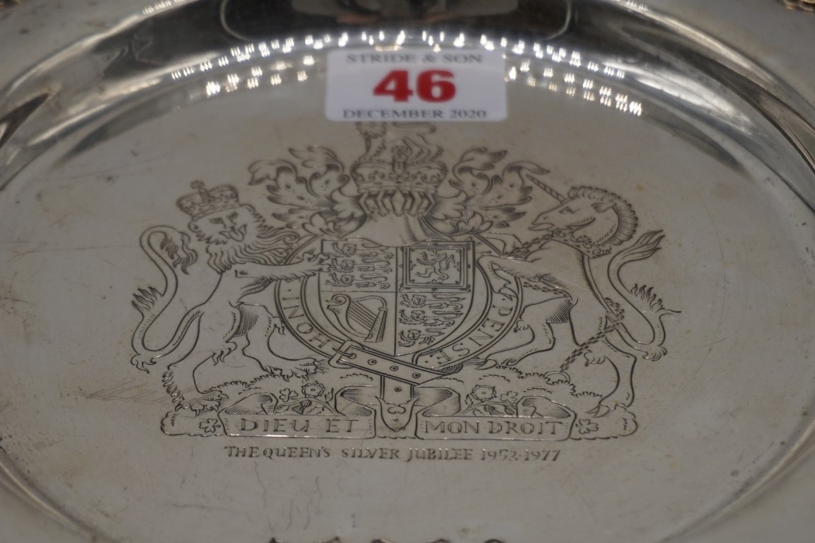 A silver Queen Elizabeth II Silver Jubilee salver, by Charles S Green & Co Ltd, Birmingham 1977, - Image 3 of 5