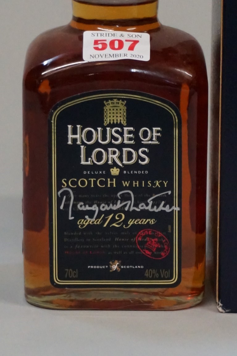 A 70cl bottle of House of Lords 12 year old blended whisky, autographed by Margaret Thatcher, in - Image 2 of 4