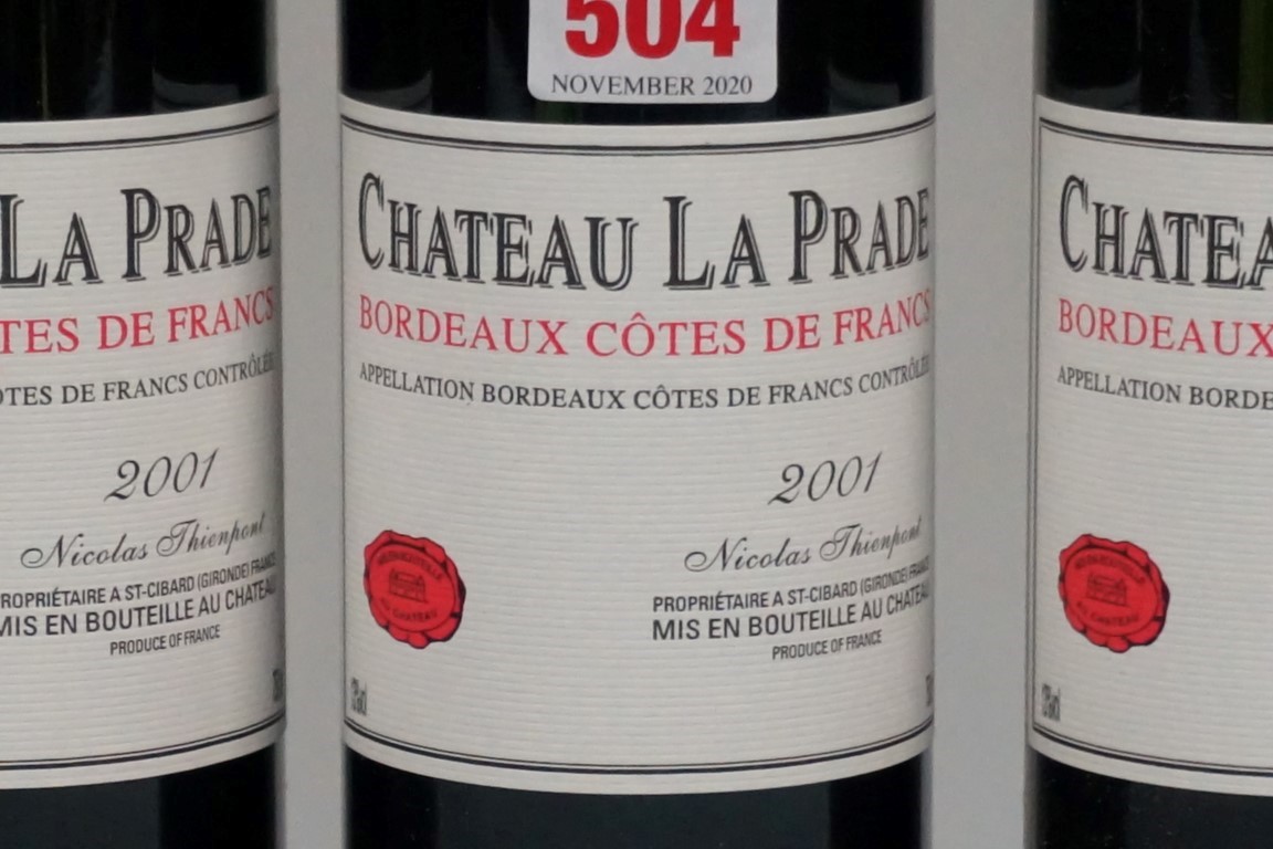 Three 75cl bottles of Chateau La Prade, 2001, Cote de Francs. (3) - Image 2 of 3