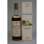 A 1 litre bottle of The Macallan 12 year old whisky, 43% abv, 1980s/1990s bottling, in original card