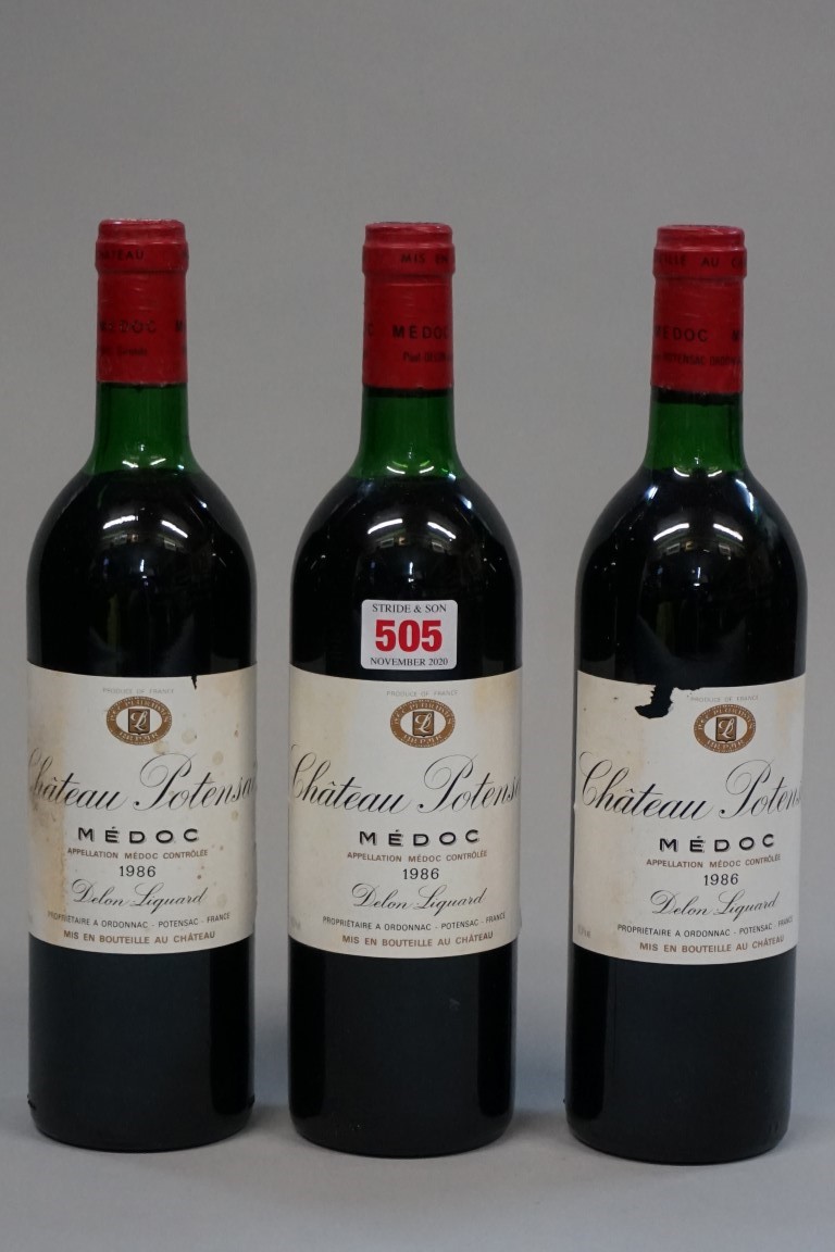 Three 75cl bottles of Chateau Potensac, 1986, Cur Bourgeois Medoc. (3)