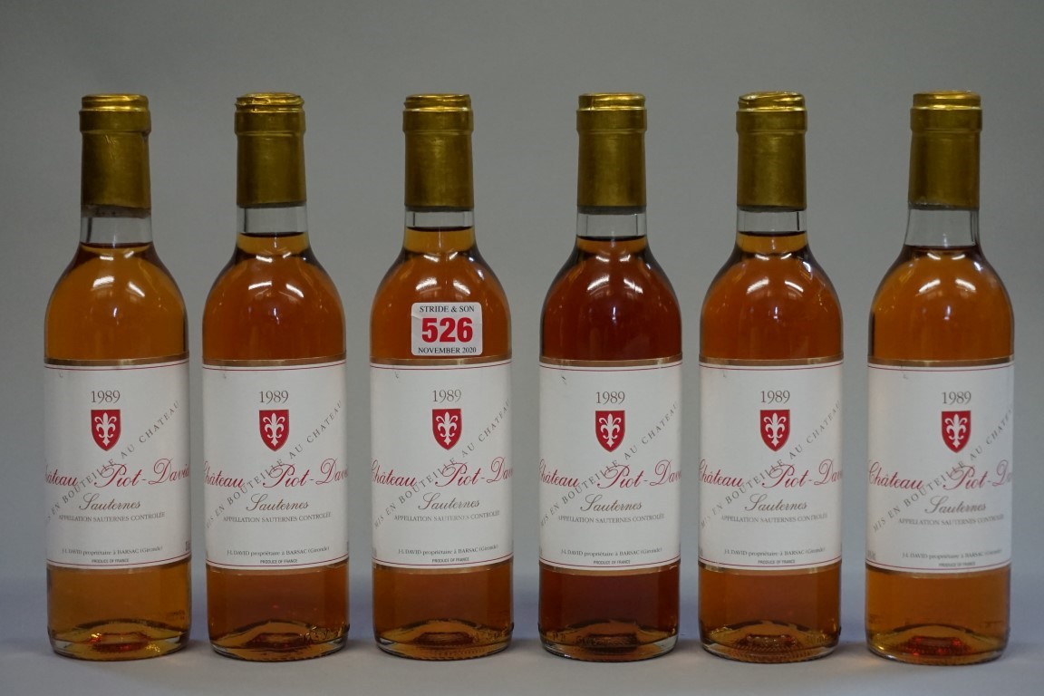 Six 37.5cl Chateau Piot David, 1989, Sauternes. (6)