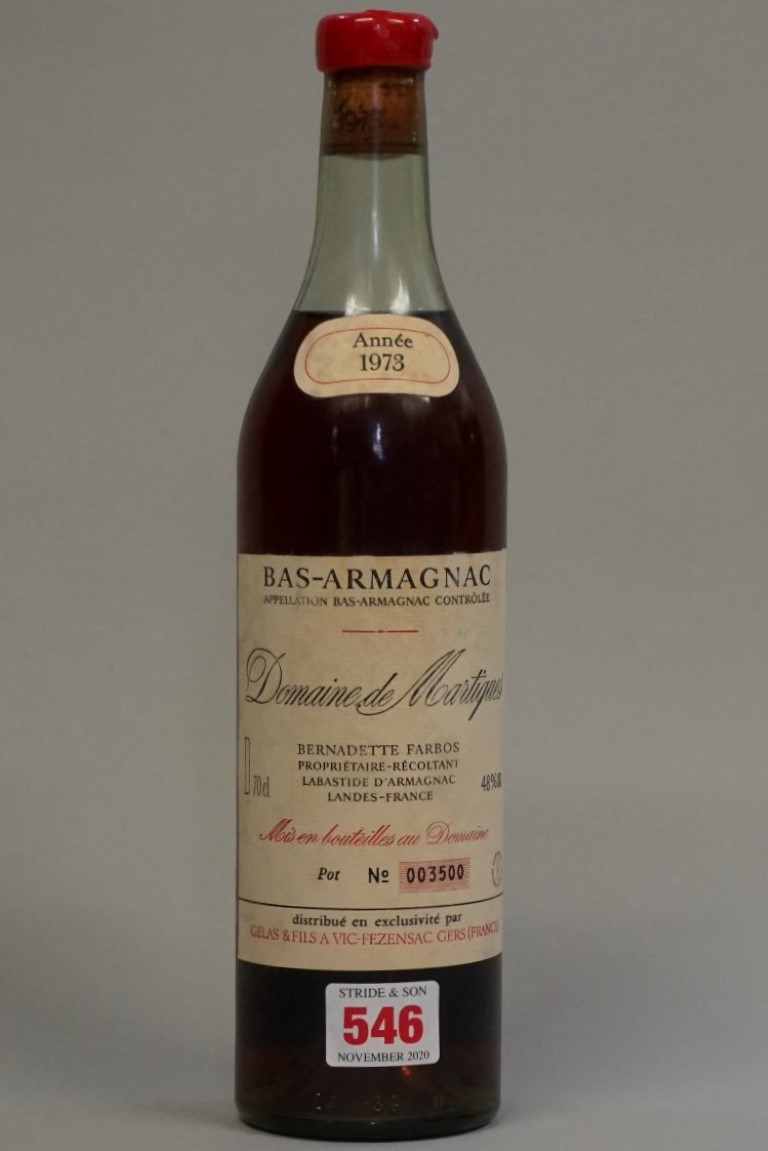 A 70cl bottle of Bas-Armagnac 1973 vintage, Domaine de Martiques.