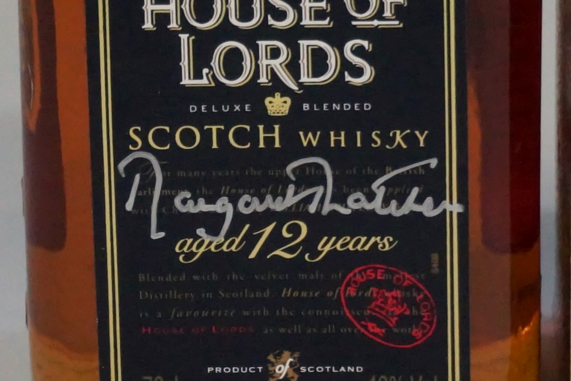 A 70cl bottle of House of Lords 12 year old blended whisky, autographed by Margaret Thatcher, in - Image 4 of 4