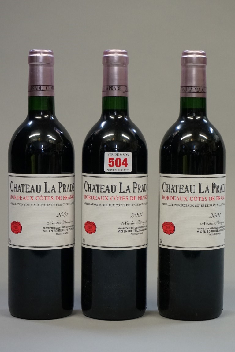 Three 75cl bottles of Chateau La Prade, 2001, Cote de Francs. (3)