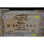 A case of twelve 75cl bottles of Chateau d'Escurac, 2001, Cru Bourgeois Medoc, in owc. (12)PLEASE