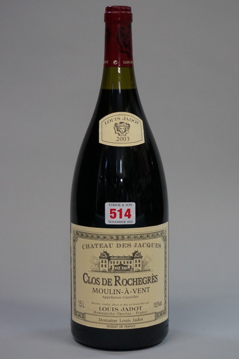 A 150cl magnum of Moulin-a-Vent Clos de Rochegres, 2003, Louis Jadot.