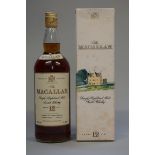 A 1 litre bottle of The Macallan 12 year old whisky, 1980s bottling (no barcode), in card box.