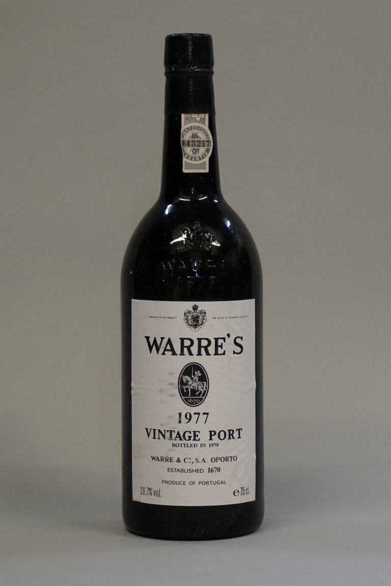 A 75cl bottle of Warre's 1977 vintage port.