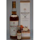 A 70cl bottle of The Macallan 10 year old whisky, 1990s bottling, in original card box; together