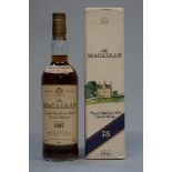 A 75cl bottle of The Macallan 18 year old 1967 vintage whisky, 43% abv, bottled in 1986, in original