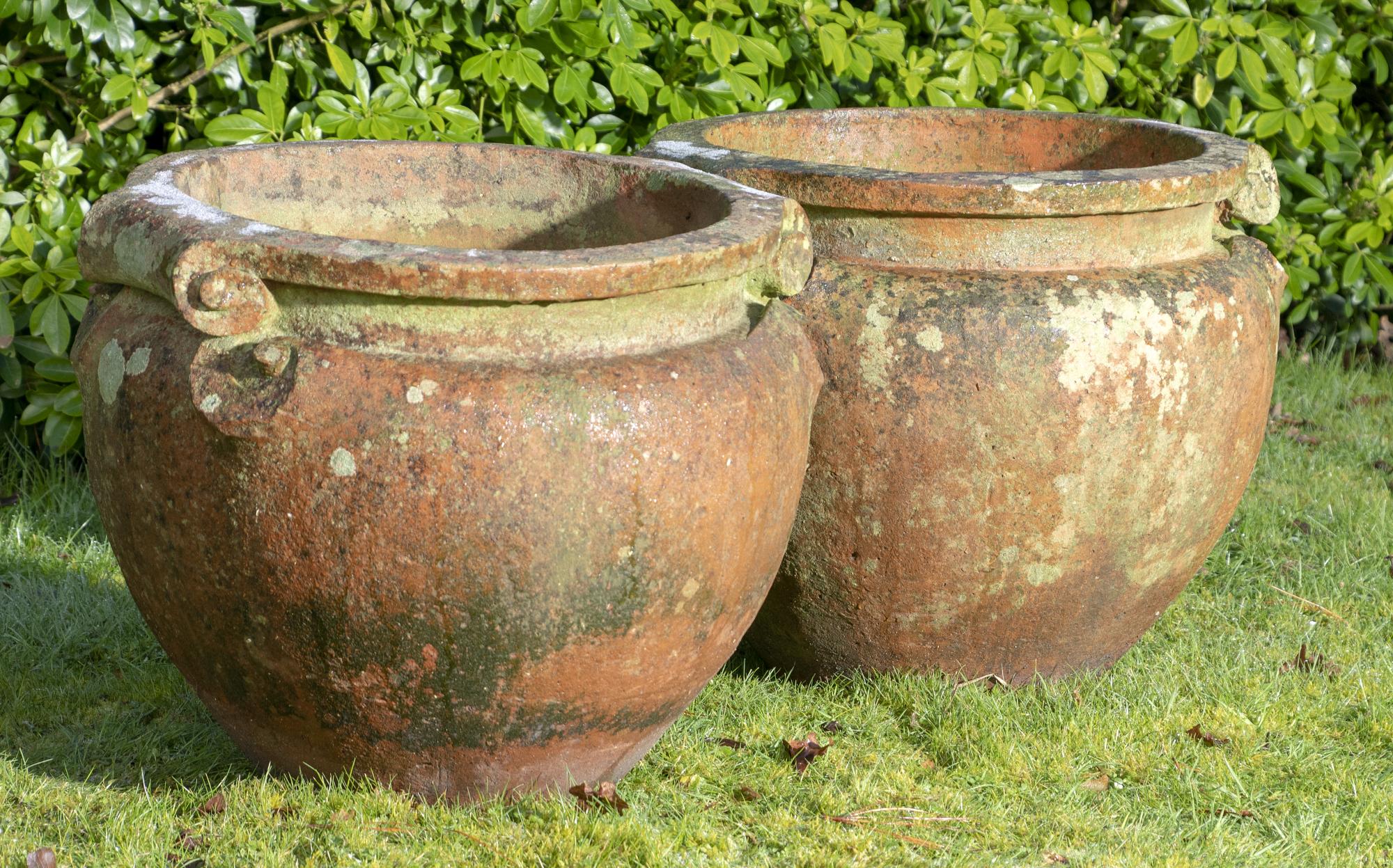 Garden urns/planters: A pair of large and impressive Compton pottery scroll pots, early 20th