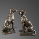 Interior Design/Sculpture: † After Jacquemart: A pair of bronze dogs, modern, bearing foundry stamp
