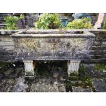 Trough/planter: A pair of composition stone rectangular troughs on stands, 80cm high by 118cm long