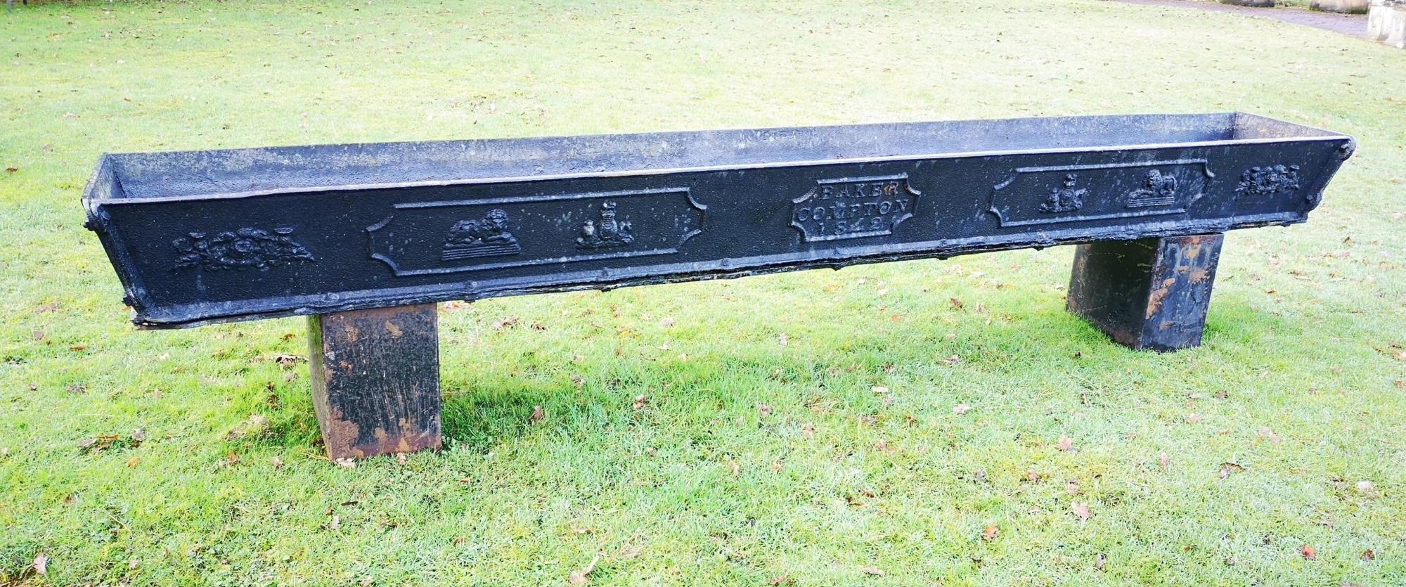 Trough/planter: A rare early Victorian cast iron trough, stamped Baker, Compton and dated 1842 on