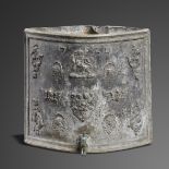 Cistern: A small Georgian lead corner cistern, dated 1755 and with bronze tap, 52cm high by 55cm