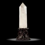 Interior Design/Minerals: A large quartz point, Madagascar, on wooden stand, 102cm high overall