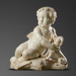 Interior Design/Sculpture: A pair of carved white marble putti with dogs, Low Countries, late 17th