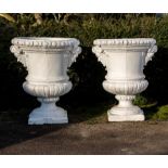 Garden urns/pots/planters: A pair of substantial composition stone urns, modern, 130cm high by 115cm