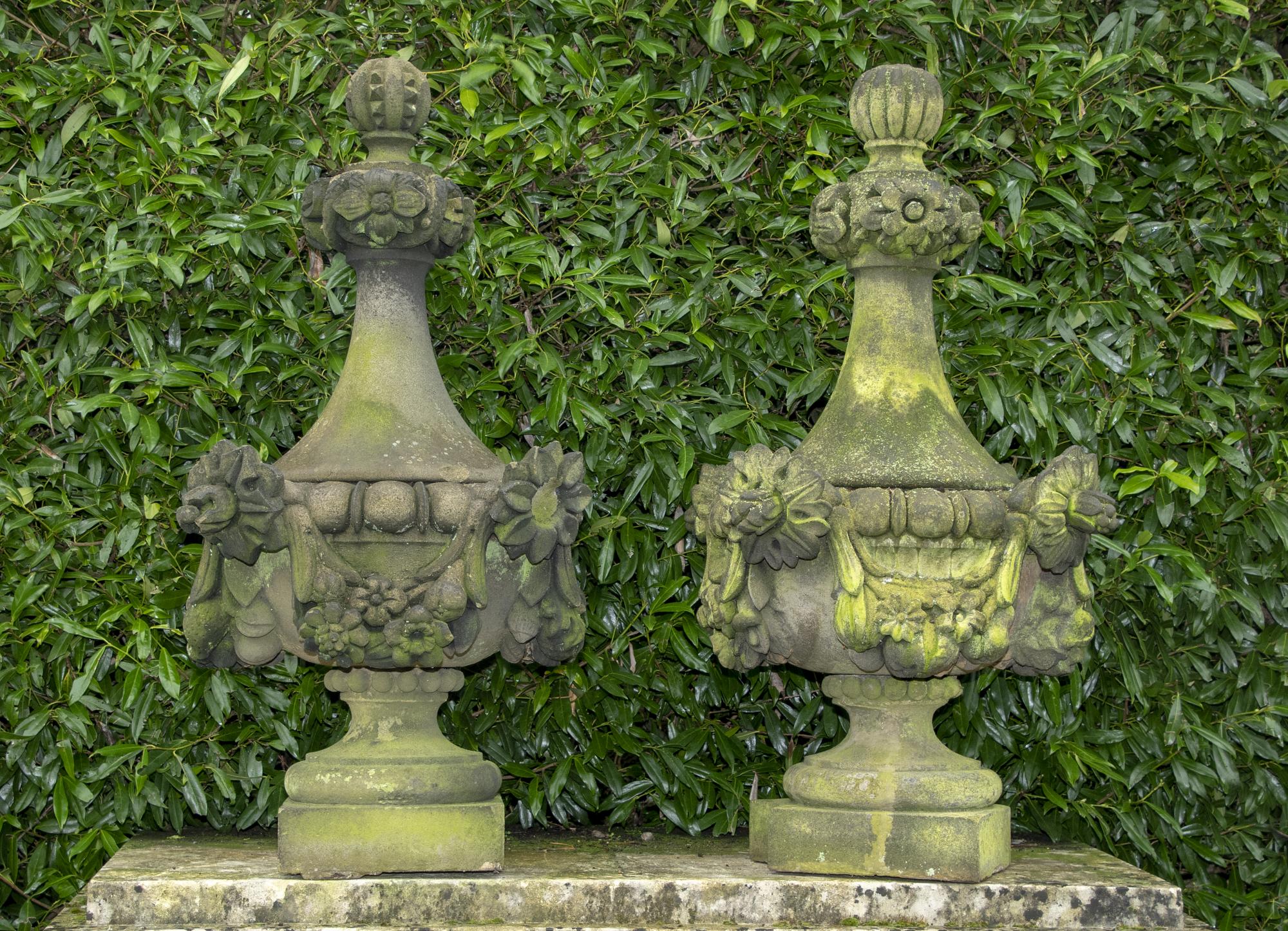 Gate piers A pair of Victorian carved sandstone finials, circa 1870, 134cm high