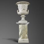 Garden urns/pots/planters: A carved white marble Medici urn, late 19th century, 93cm high on