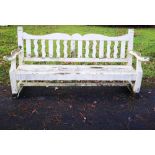 Garden seats: A rare J. P White painted wood seat, early 20th century, 213cm wide