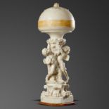 Lights: A carved white marble lamp, French, late 19th century , signed P Conti Firenze, 105cm high