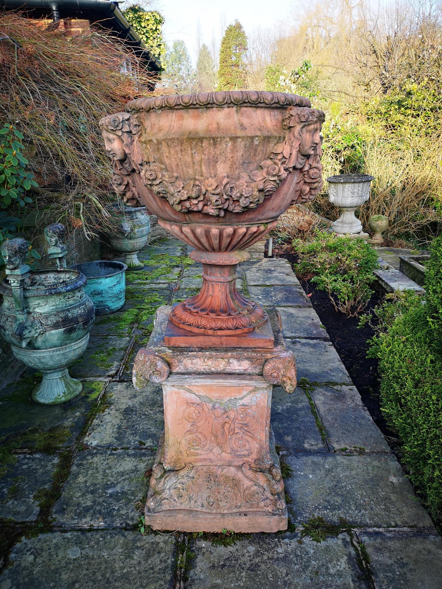 Garden pedestals: A rare Blanchard terracotta pedestal, circa 1870, stamped Terra cotta M H