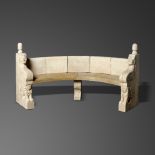 Garden seats: A carved Istrian stone curved seat, circa 1900, with later limestone seat, 215cm wide