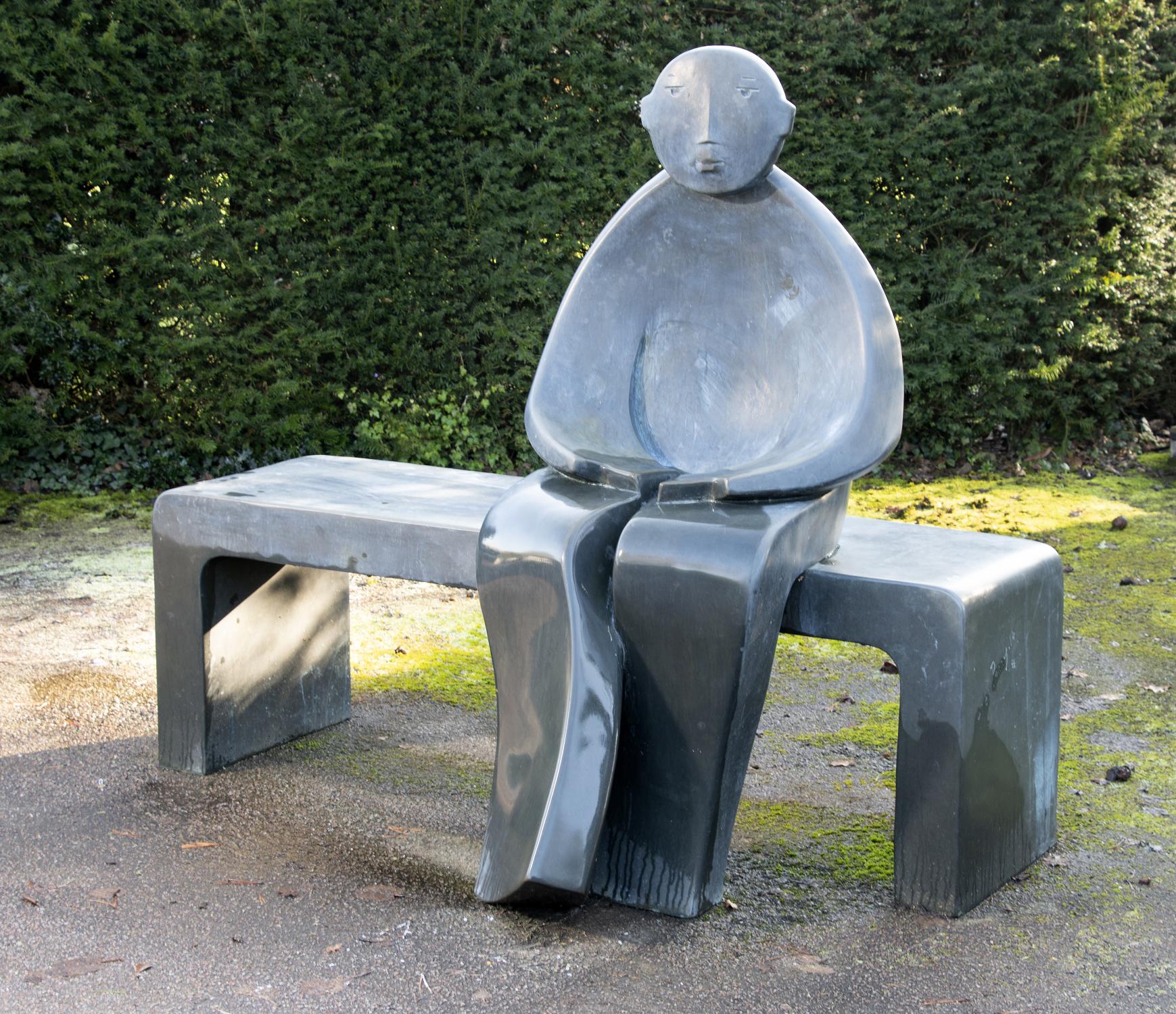Sculpture/Garden Design: † Giles Penny, Man on Bench, Bronze, signed Giles Penny ‘14 2/2, 150cm high