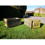 Garden urns/planters: A pair of unusual iron mounted elm rectangular planters, early 20th