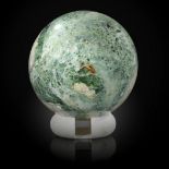 Interior design/minerals: A serpentine sphere, Himalayas, on marble stand, 18cm diameter, 10kg
