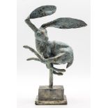 Interior Sculpture/Ornaments: Bounding hare, Bronze with silvered patina, 36cm high by 25cm wide