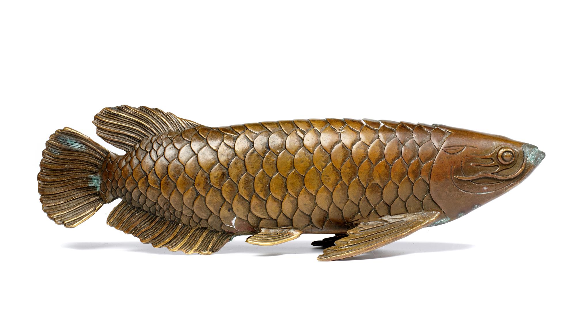 Oriental Works of Art: A bronze fish, Japanese, Meiji Period (1868-1912), 29cm long