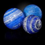 Interior design/minerals: A set of three lapis lazuli spheres, the largest 8.5cm diameter