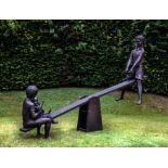 Garden statues/sculpture: ▲ Olwen Gillmore, See-saw, Bronze, Signed, 178cm high by 240cm wide by