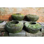 Garden urns/planters: A set of four composition stone pots, 20th century, 25cm high by 49cm wide