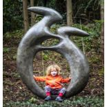 Garden statues/sculpture: Sarah Lewington, Boxing hares, Bronze, Signed and numbered from