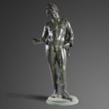 Garden statues/sculpture: After the Antique: A bronze figure of Narcissus on marble base,
